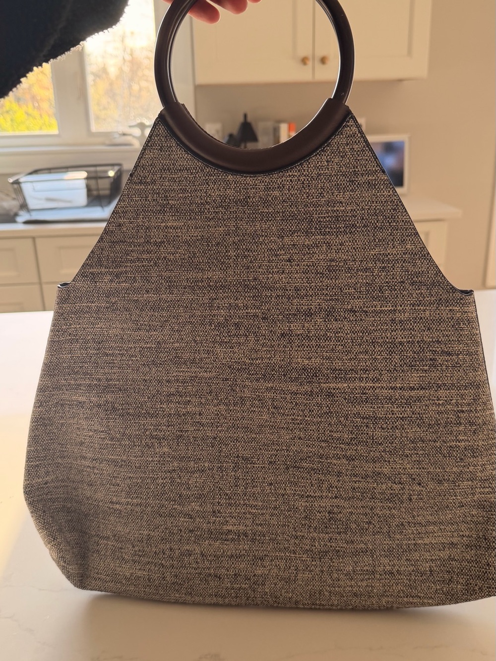 MICHAEL KORS Textured Gray Tote with Round Brown Handles